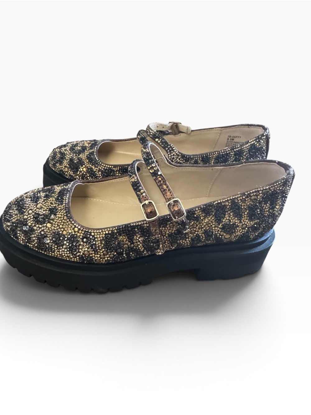 Betsey Johnson Duffy leopard-print rhinestone Mary Jane shoes